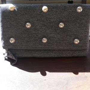 Stella & Dot Grey clutch with pearls